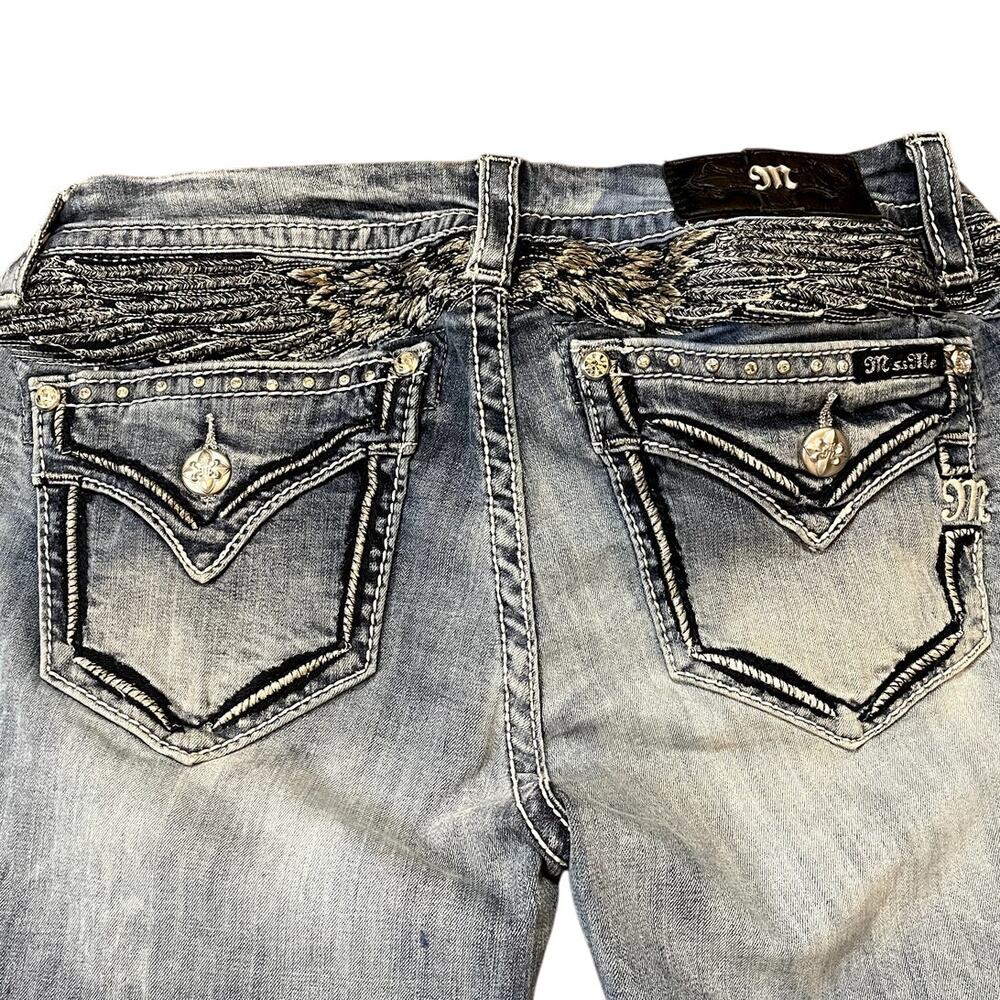Miss Me Straight Jeans Womens 29 Medium Wash Embellished Flap Pocket Y2K